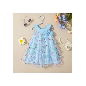 Rochie Fetite cu Floricele Valeria - Albastru