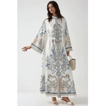 Rochie maxi -  cu imprimeu - alb - jerseu