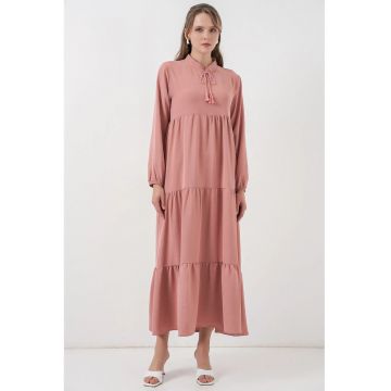 Rochie Maxi  din Viscoza - Roz cu Funda - Roz pudrat