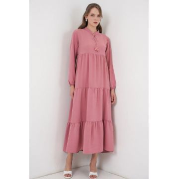 Rochie Maxi  din Viscoza - Roz cu Funda - Roz