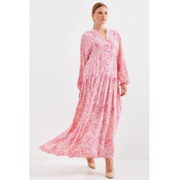 Rochie maxi HiCCUP BDART - decolteu in V - captusita - textil - roz pudrat