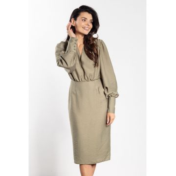 Rochie midi  A735 - decolteu in V - verde - rayon|nylon