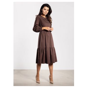 Rochie midi  A737 - maneca lunga - ciocolatiu - nylon/spandex