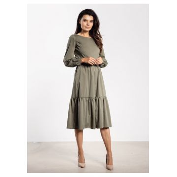 Rochie midi  A737 - maneca lunga - verde - nylon/spandex