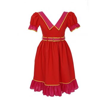 Rochie midi cu guler Chelsea - Rosu/Galben/Roz