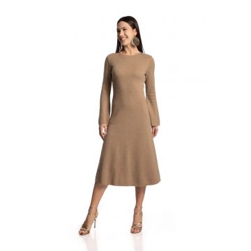 Rochie midi cu maneci clopot - Bej