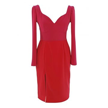 Rochie midi cu model colorblock - Fucsia/Rosu vermillion