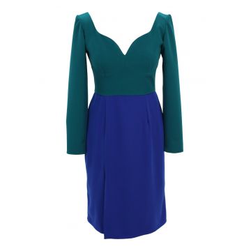 Rochie midi cu model colorblock - Turcoaz/Albastru royal