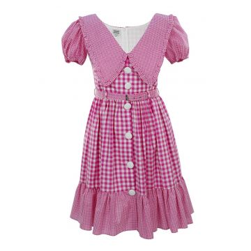 Rochie midi cu model gingham si guler supradimensionat Luna - Alb/Roz