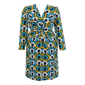 Rochie midi cu nod si imprimeu geometric JACKIE