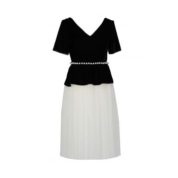 Rochie midi cu partea inferioara din tul Grace - Alb/Negru
