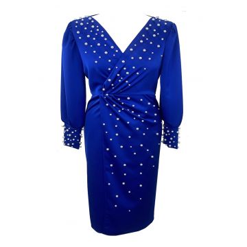 Rochie midi cu perle AMINA - Albastru electric