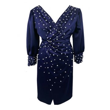 Rochie midi cu perle AMINA - Bleumarin