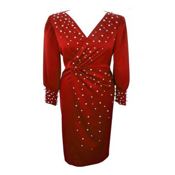 Rochie midi cu perle AMINA - Rosu