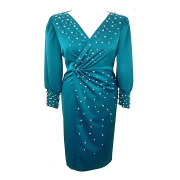 Rochie midi cu perle AMINA - Turcoaz