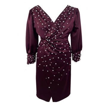 Rochie midi cu perle AMINA - Visiniu