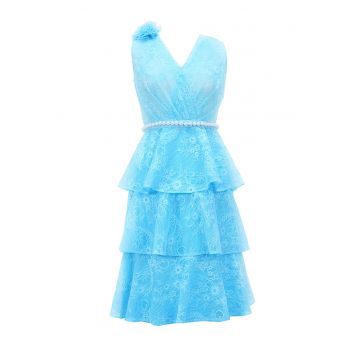 Rochie midi de dantela cu decolteu cache-coeur - Albastru