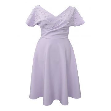 Rochie midi din crep și perle NADIA - Lavanda