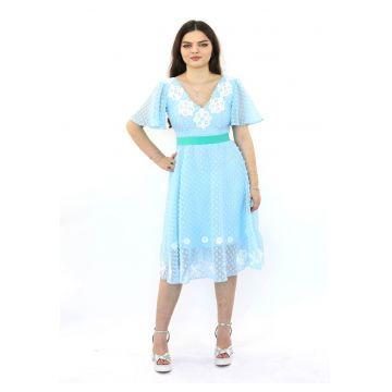 Rochie midi din poplin FRANCINE - Albastru deschis