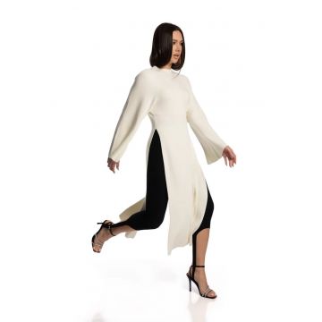 Rochie midi din tricot cu slituri laterale - Alb