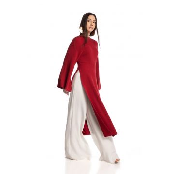 Rochie midi din tricot cu slituri laterale - Caramiziu