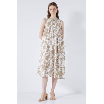 Rochie midi evazata - Alb/Maro deschis