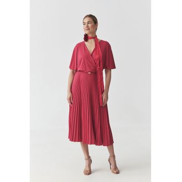 Rochie midi evazata din amestec de modal - Rosu