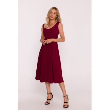 Rochie midi evazata fara maneci - burgundy - Visiniu