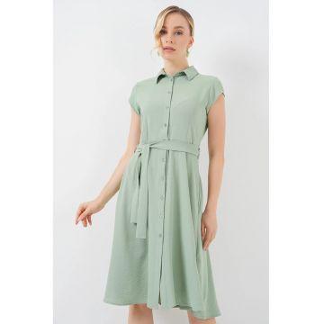 Rochie midi -  guler camasa - textil - Verde