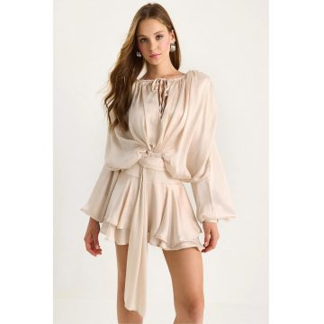 Rochie midi - HiCCUP - croiala lejera - bej - poliester - Bej Natural