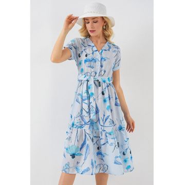 Rochie midi HiCCUP cu decolteu in V si funda - albastru - viscoza si in