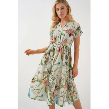 Rochie midi HiCCUP decolteu in V - verde - in - Verde smarald