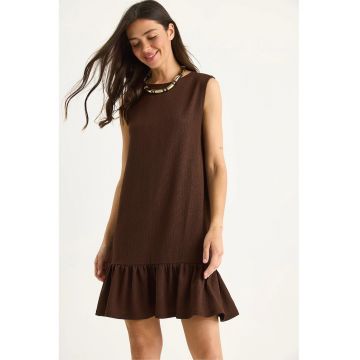 Rochie midi HiCCUP LUCCI - crep - cu volane - maro inchis