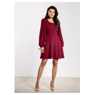 Rochie mini -  A741 - evazata - maneca lunga - rosu - poliester-elastan