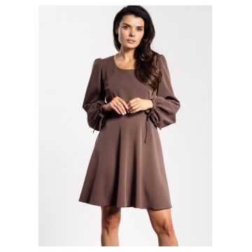 Rochie mini -  A741 - maneca lunga - ciocolatiu - poliester/elastan