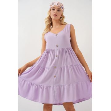 Rochie mini dama - HiCCUP - fara maneci - decolteu in V - poliester/viscoza - violet