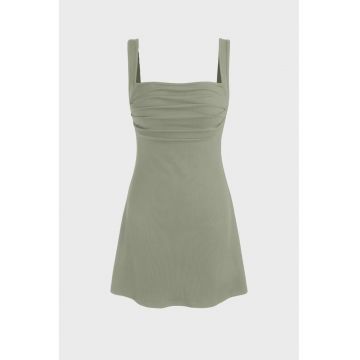 Rochie mini -  Decolteu patrat - Poliester/Elastan - Kaki