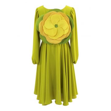 Rochie mini evazata cu aplicatie florala - Verde lime