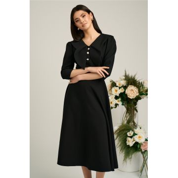 Rochie neagra clos de ocazie cu guler maxi si nasturi perluta