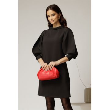 Rochie neagra cu maneci bufante si guler maxi