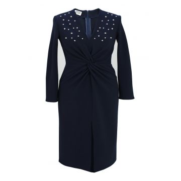 Rochie pe corp cu perle JADE - Bleumarin