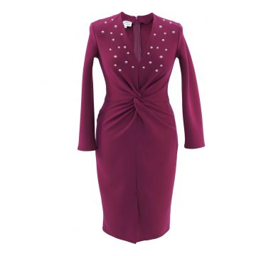 Rochie pe corp cu perle JADE - Visiniu