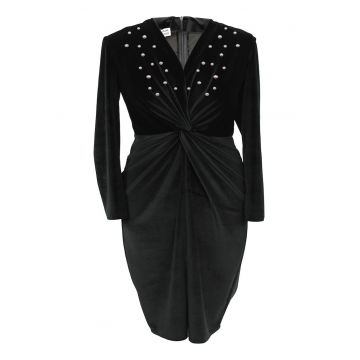 Rochie pe corp din catifea cu perle JADE - Negru