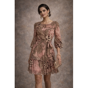 Rochie roz prafuit cu imprimeu animal print si curea