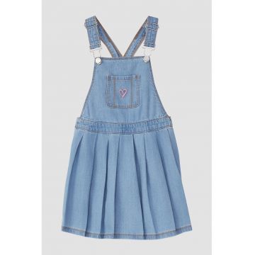 Rochie-sarafan din denim cu pliuri - Albastru pastel