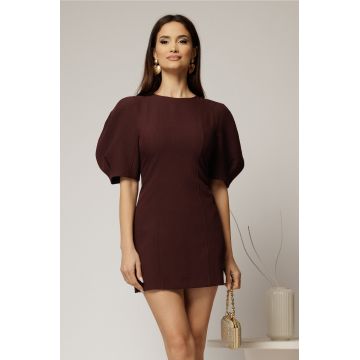 Rochie scurta bordo cu croi cambrat si maneci scurte bufante