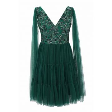 Rochie stratificata din tul cu broderie - Verde