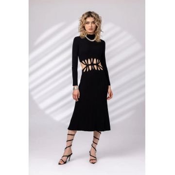Rochie striata din tricot cu decupaje - Negru