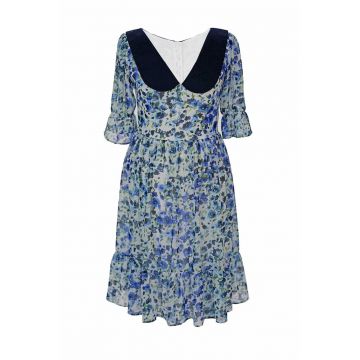 Rochie vaporoasa cu model floral Claudine - Alb/Verde/Albastru