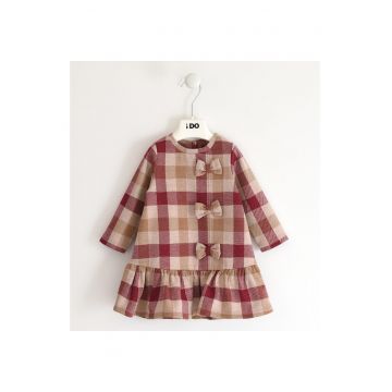 Rochita din tricot cu imprimeu carouri pentru fetite -  4.5910 - Rosu/Bej - Bej/Rosu carmin